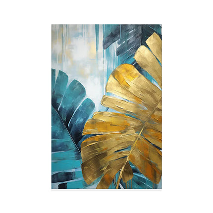 Handmade Oil Painting Canvas Wall Art Decoration Green And Golden Banana Large Leaves For Home Decor Rolled Frameless Unstretched Painting