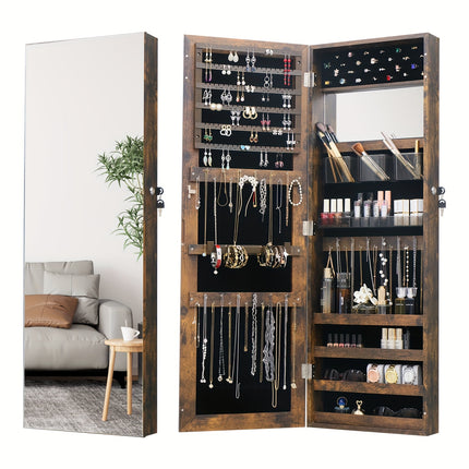 Full Length Mirror Jewelry Armoire Cabinet with Jewelry Storage Baskets,