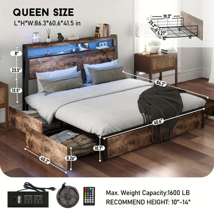 Bed Frame Available in Full, Queen, And King Sizes Featuring Four Storage Drawers