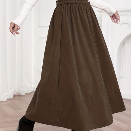 Women's A-Line Maxi Skirt with Umbrella Hem & Pleated Fullness - High-Waisted Long Skirts Suitable