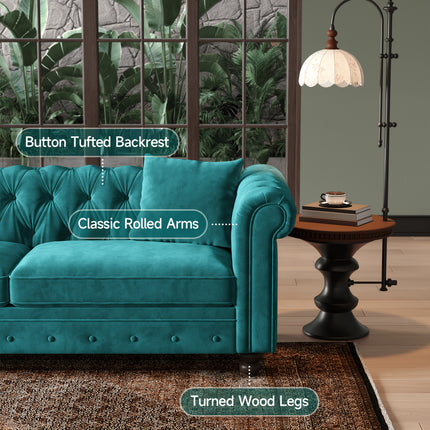 Sofa, Crafted with Black Velvet And Featuring Rolled Arms