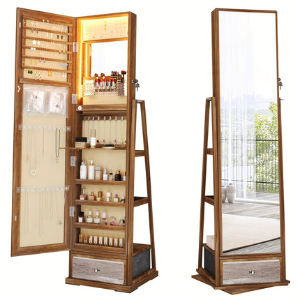 360° Swivel Jewelry Storage With Full-Length Mirror - Standing Lockable Jewelry Armoire Organizer
