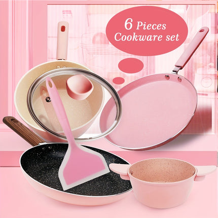 Pink 6-piece POTS And Pans Set Kitchen Non-stick Cookware Set