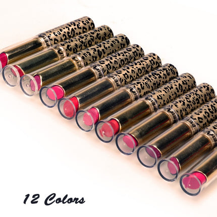Golden Leopard Tube Lipstick Lip Balm Moisturizing 12 Color Blend Lipstick