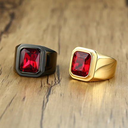 Stainless Steel Eagle Ring For Men Bold Red Zircon And Fashion-Forward