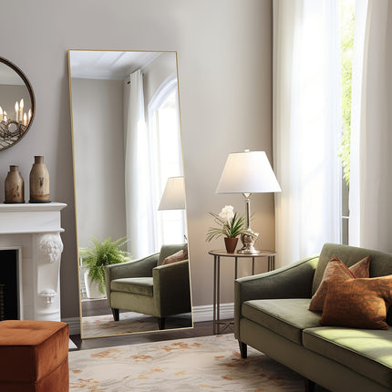1pc Full Length Mirror With Stand, 64"x21" Floor Mirror With Aluminum Alloy Frame For Bedroom