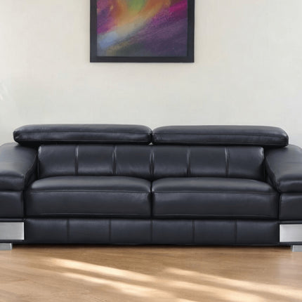 92" Light Gray Italian Leather Sofa With Silver Legs