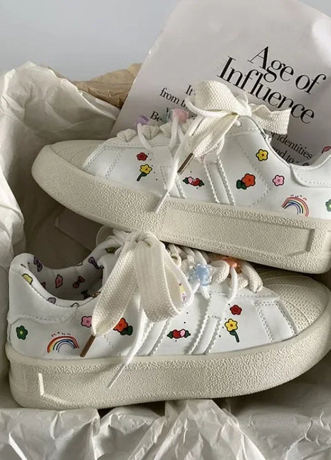 Spring Sports Running White Chunky Sneakers Women Shoes Platform Loafers Lace Up Flats Trend Spring Casual  Vulcanized Shoes