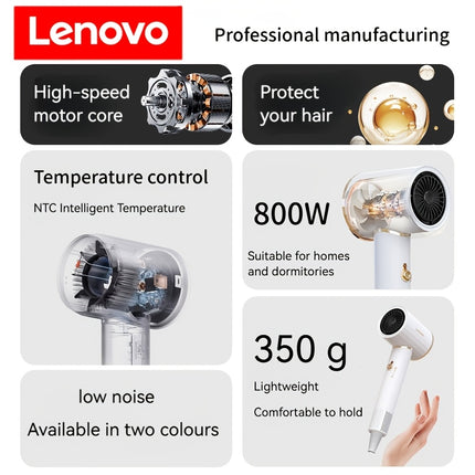 Lenovo Professional Hair Dryer for all Hair Types - Quick-Dry, Low-Noise Hair Dryer with Overheat Protection,