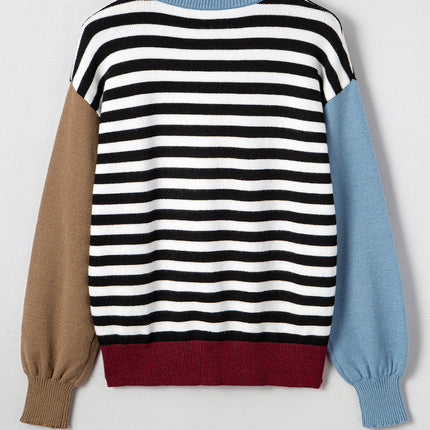 Color black Striped Panels Colorblock Sleeve Chic Sweater