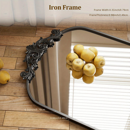 Full Length Mirror, 64"x21" Floor Mirror Freestanding With Carved Metal Frame & Bottom Art Carved,