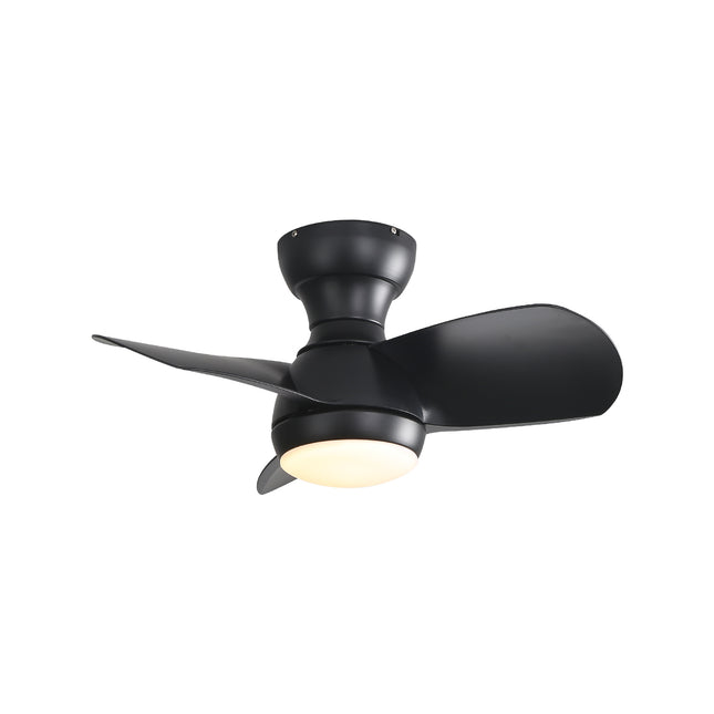 23 Inch Bedroom Ceiling Fan With 3 ABS Blades Remote Control DC Motor Black With 18W Led Light