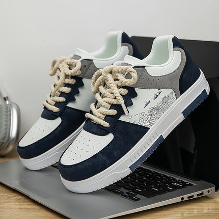 Men's  Letter Pattern Print Patchwork Lace-Up Flat Shoes, Niche Versatile Fashionable Couple's