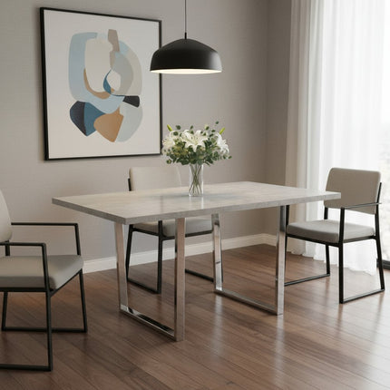 59" Gray And Silver Metal Sled Base Dining Table