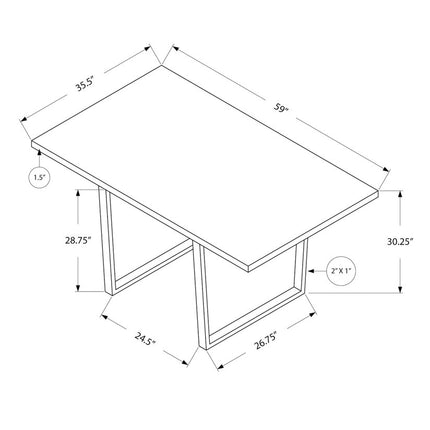 59" Gray And Silver Metal Sled Base Dining Table