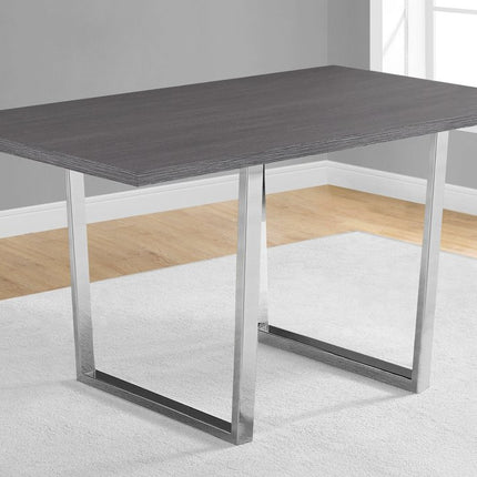 59" Gray And Silver Metal Sled Base Dining Table