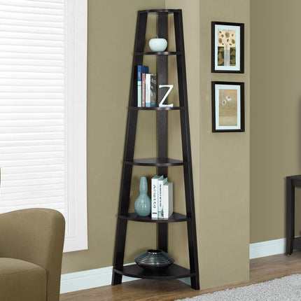 71" White Wood Five Tier Corner Bookcase
