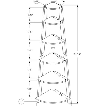 71" White Wood Five Tier Corner Bookcase