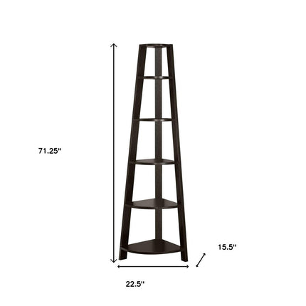 71" White Wood Five Tier Corner Bookcase