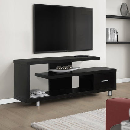 60" Dark Brown Cabinet Enclosed Storage TV Stand