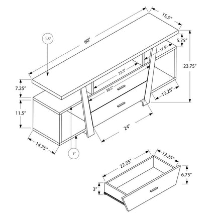 60" Deep Taupe Open Shelving TV Stand