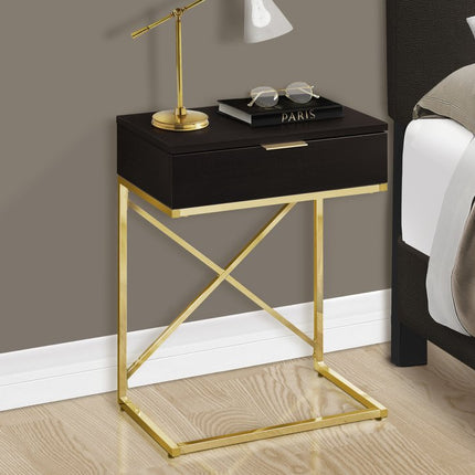 24" Gold And Black Wood And Metal End Table With Drawer