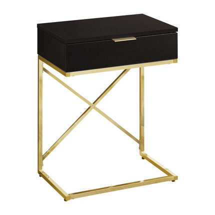 24" Gold And Black Wood And Metal End Table With Drawer