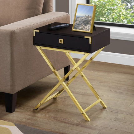 24" Black And Gray Wood And Metal End Table With Drawer