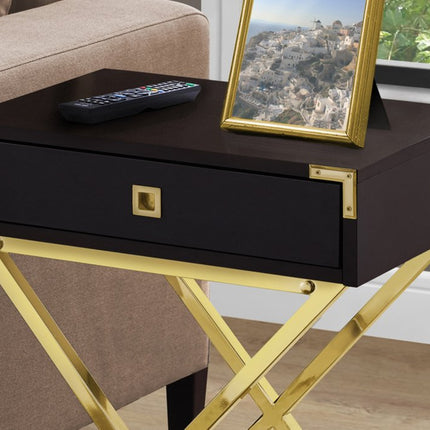 24" Black And Gray Wood And Metal End Table With Drawer
