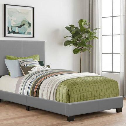 Solid Wood Twin Gray Upholstered Faux Leather Bed