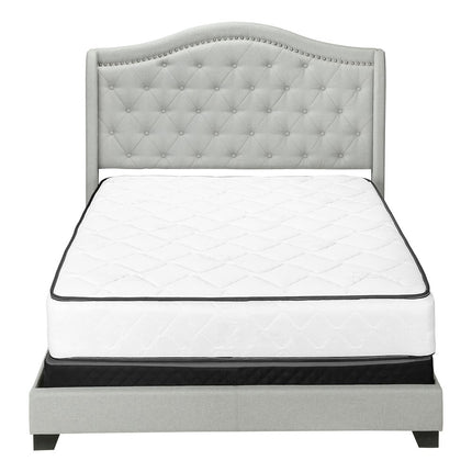 Light Gray and Gray Wood Tufted Upholstered Queen Bed Frame with Nailhead Trim