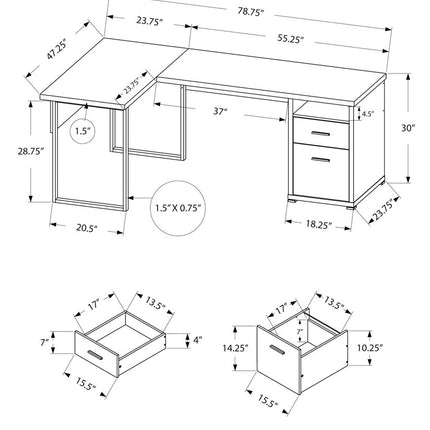 79" Taupe and Silver L Shape Computer Desk With Two Drawers