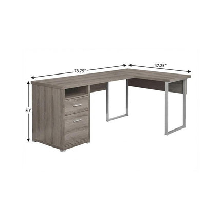 79" Taupe and Silver L Shape Computer Desk With Two Drawers