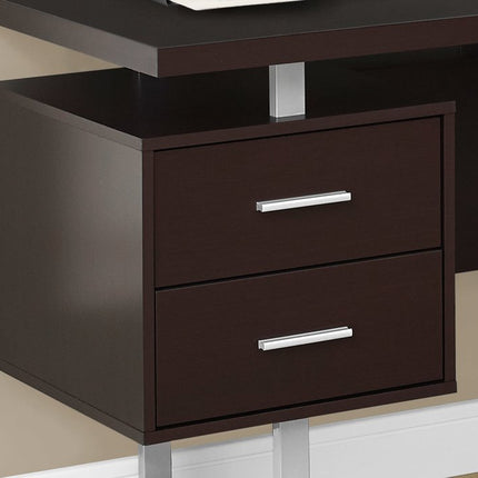 71" Brown and Silver L Shape Computer Desk With Three Drawers