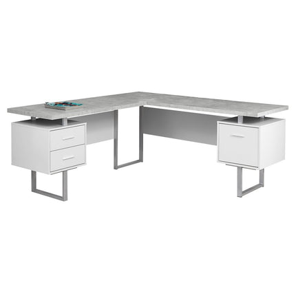 71" Brown and Silver L Shape Computer Desk With Three Drawers