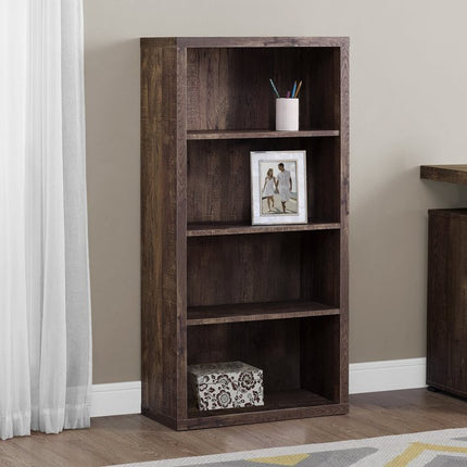 48" Brown Distressed Wood Adjustable Four Tier Bookcase