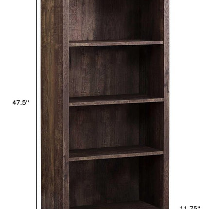 48" Brown Distressed Wood Adjustable Four Tier Bookcase