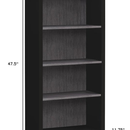 48" Black And Gray Distressed Wood Adjustable Four Tier Bookcase