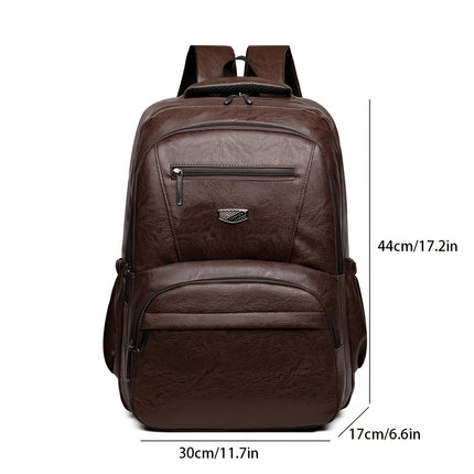 Men's Vintage PU Large Capacity Multi-Pocket Backpack, Casual Commuter Travel Backpack