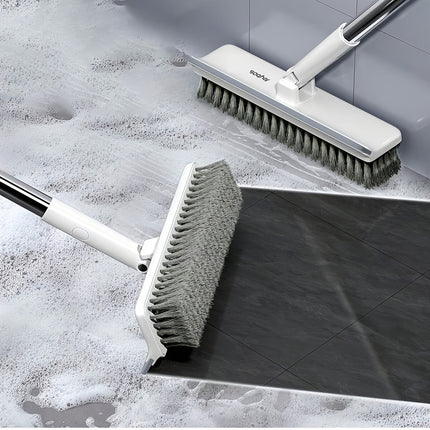 2-in-1 Heavy-Duty Floor Scrub Brush with Long Handle Stiff Bristle Scrubber & Scraper for Bathroom