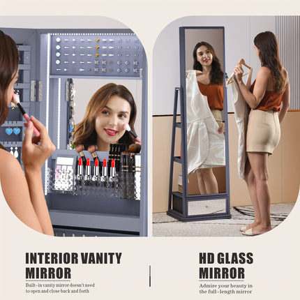 360° Swivel, Full-Length Mirror, Standing Lockable Organizer with Ample Storage