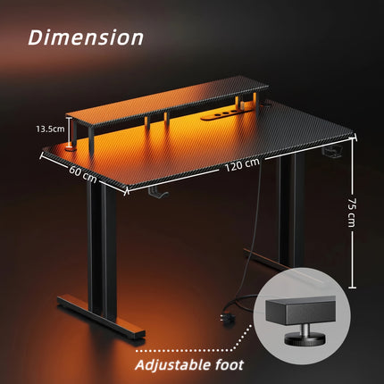 RGB Gaming Desk with Power Outlets & Monitor Stand, Large Wide Computer Workstation
