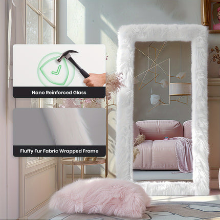 24''X 63'' Melodieux Faux Fur Framed Full Length Mirror