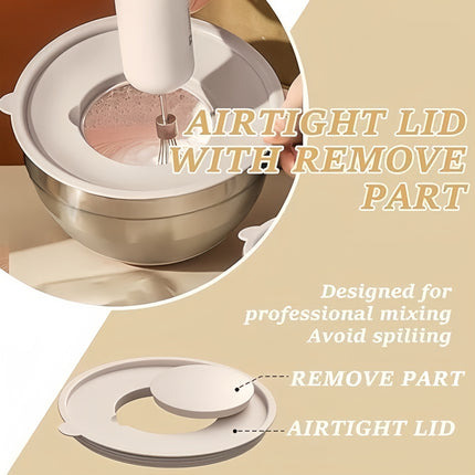 Stainless Steel Non-Slip Silicone Bottom 6pcss Mixing Bowl Set with Sealing Lid And 3 Grater Attachments