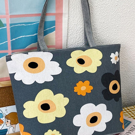 Dark Grey Flower Canvas Tote Bag