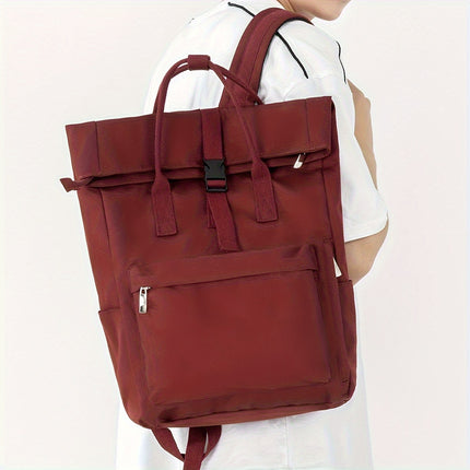New Large-Capacity Rolled-Edge Backpack Suitable for 15.6-Inch Laptops, Ideal for Both Male And Female Students
