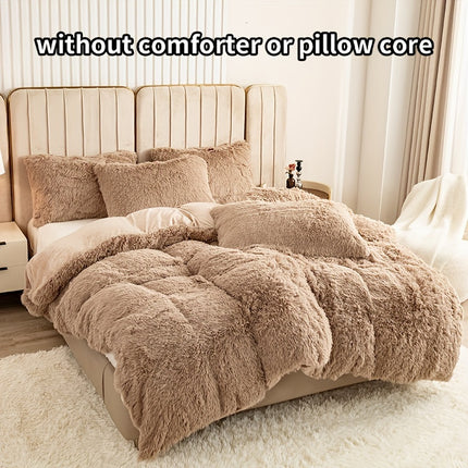 3pcs Solid Color Polyester Plush Duvet Cover Set, Winter Bedding, Machine Washable, Zipper Closure, 250-300g Fabric, Active Print, No Filler, Pillowcases Included