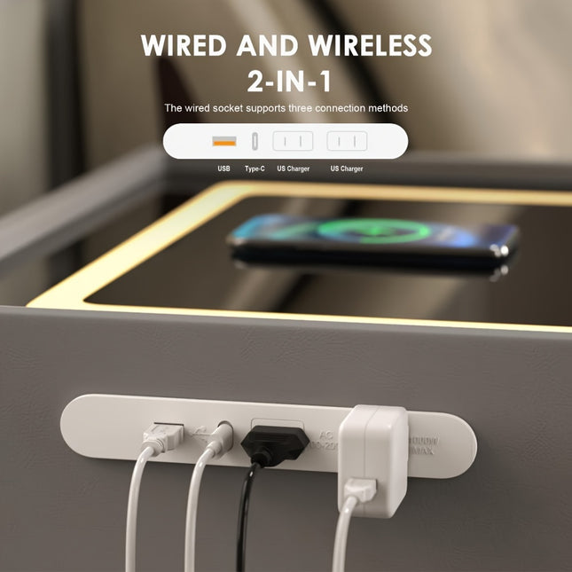 1pc/2pcs Modern Minimalist High-end Smart Solid Wood Tempered Glass Bedside Table Set