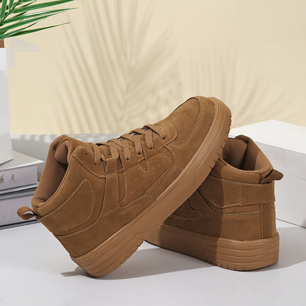 1 Pair Vintage Wheat Brown High-Top Sneakers for Men, Geometric Pattern Fabric Upper