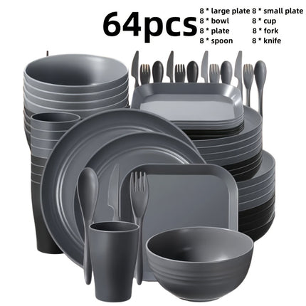 32/64pcs Lightweight PP Plastic Kitchen Set - Sturdy Tableware Suitable for Microwaves And Dishwashers